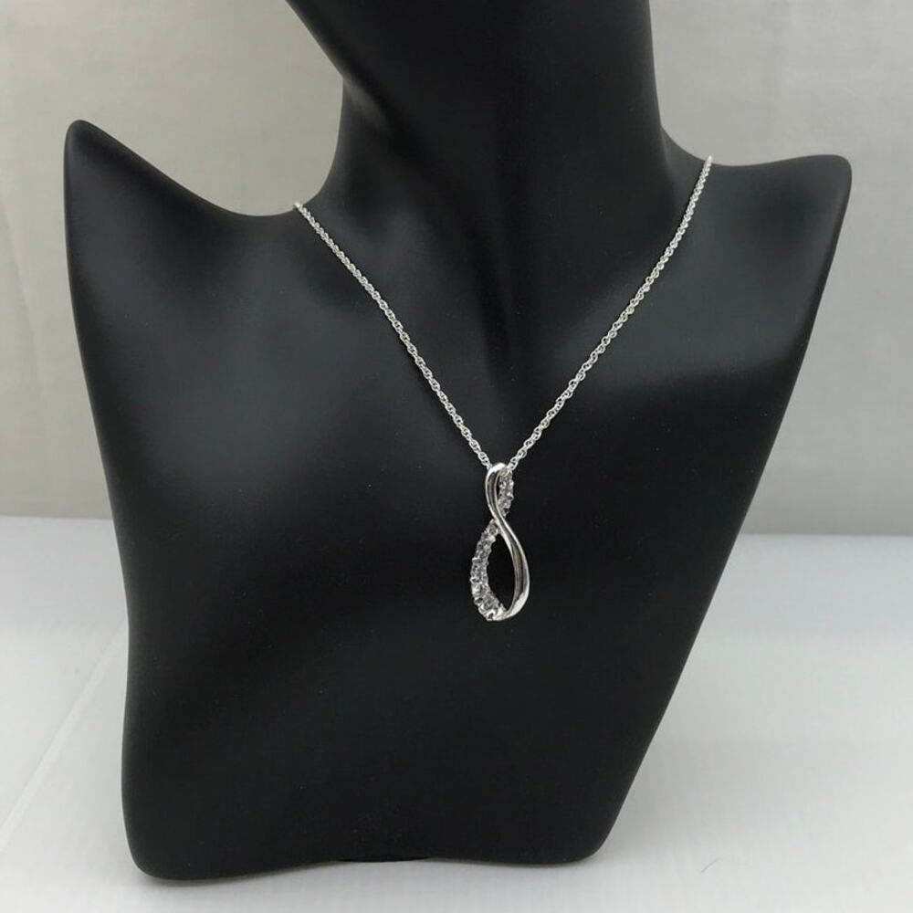 Vintage Avon 925 Sterling Silver Infinity Drop CZ Pendant Necklace